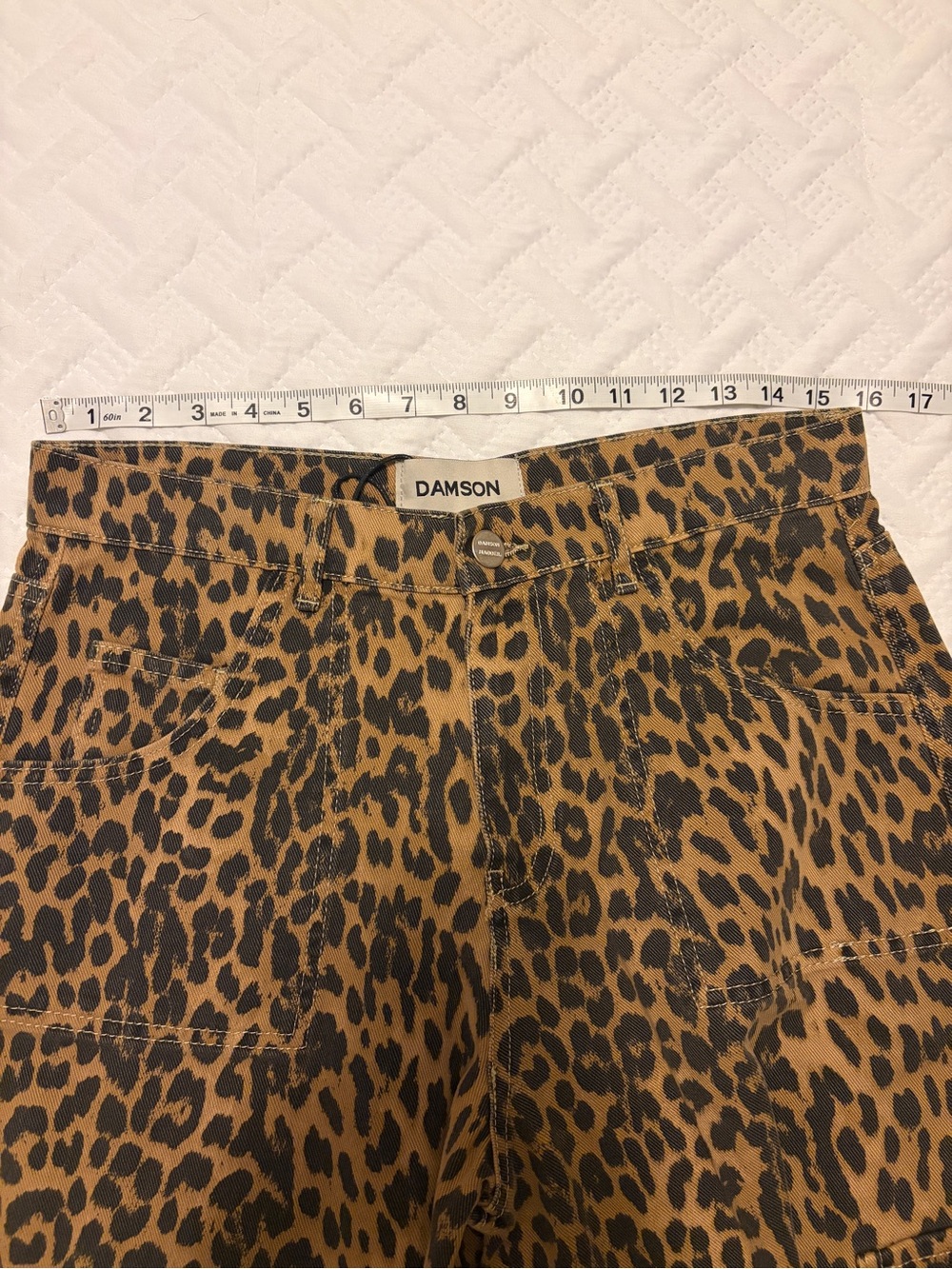 Damson Madder | Leopard Print Wide-Leg Cargo Jeans in Brown/Black NWT - Picture 7 of 9